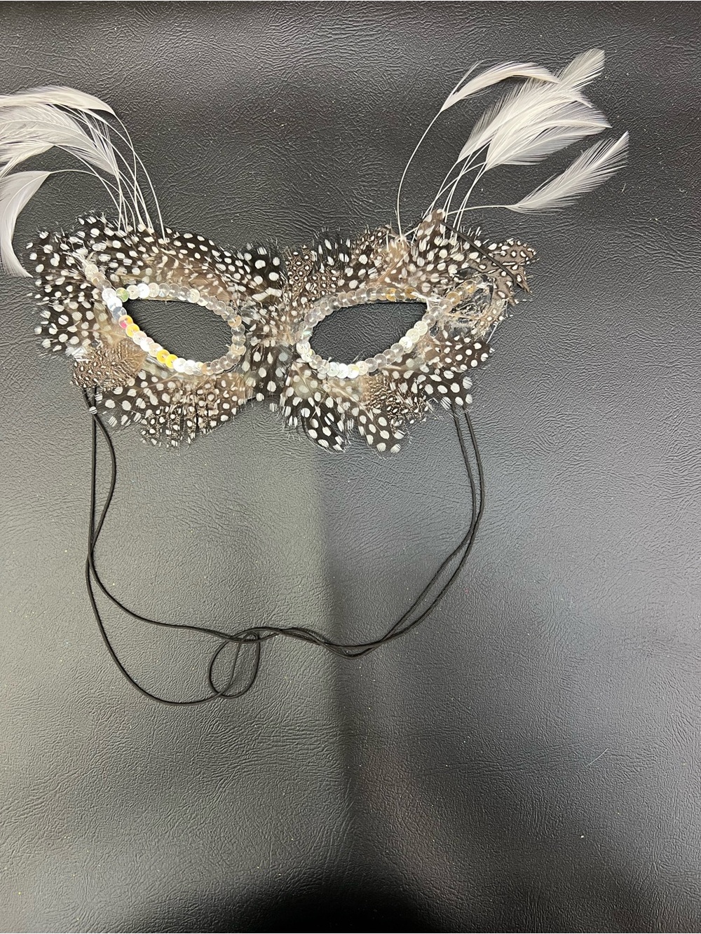 Feathered Masquerade Eye Mask - Brown and White